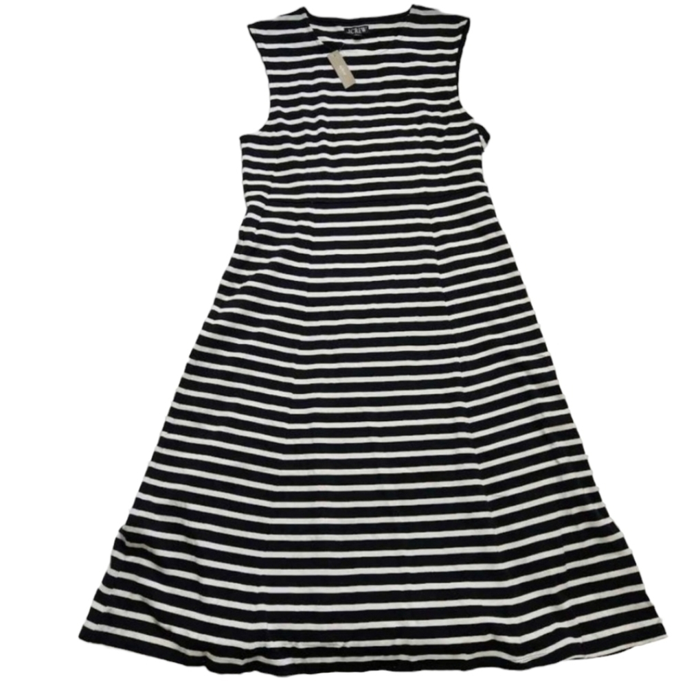 J.crew Cap Sleeve Stripe Black White Midi Dress NEW - Picture 4 of 5